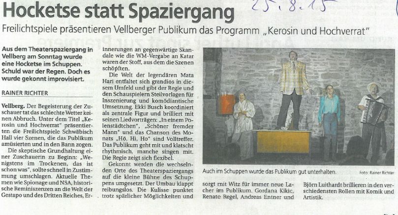  Pressebericht Haller Tagblatt vom 25.08.2015 